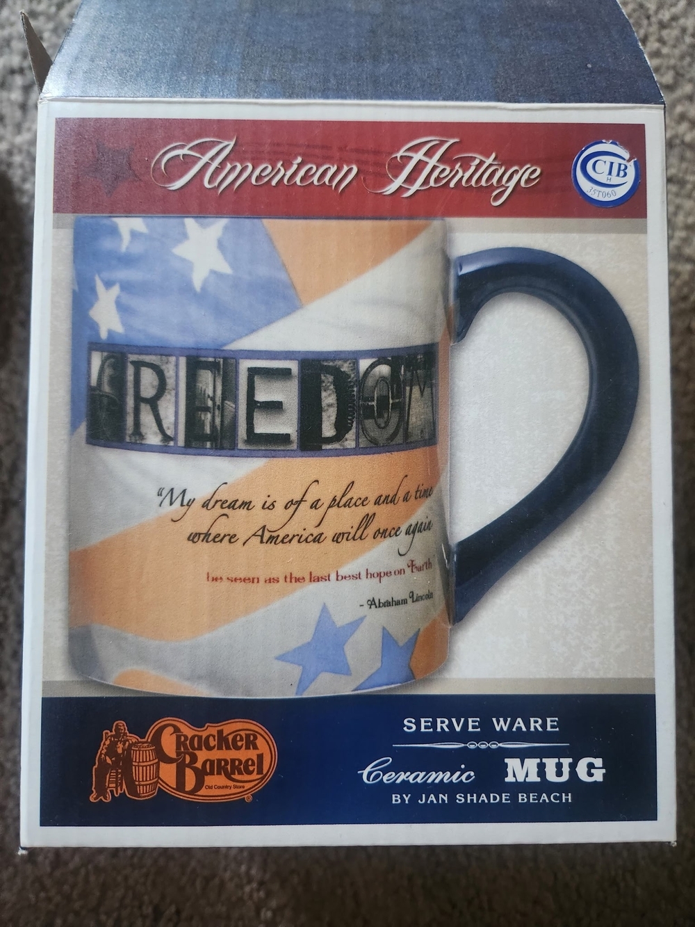 Cracker Barrel American Heritage Ceramic Mug - Blue, Red, Cream For 4th Of July